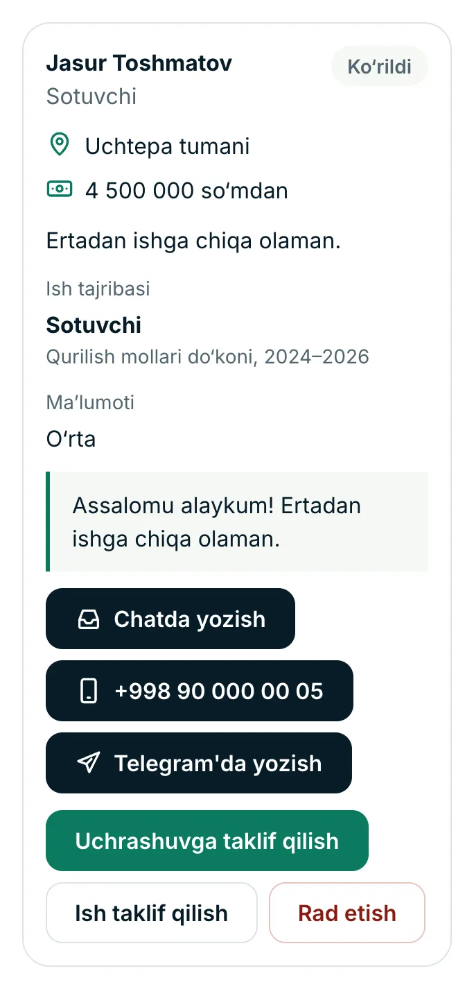 Ish beruvchiga: nomzodga yozing