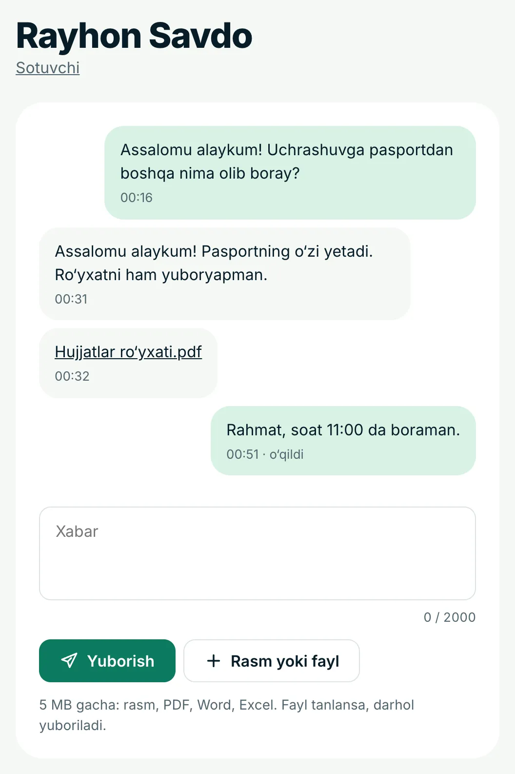 Xabar yozing