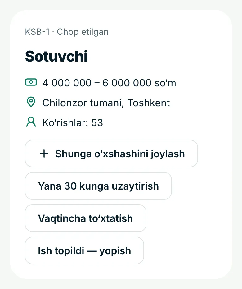 Kabinetda vakansiyani oching