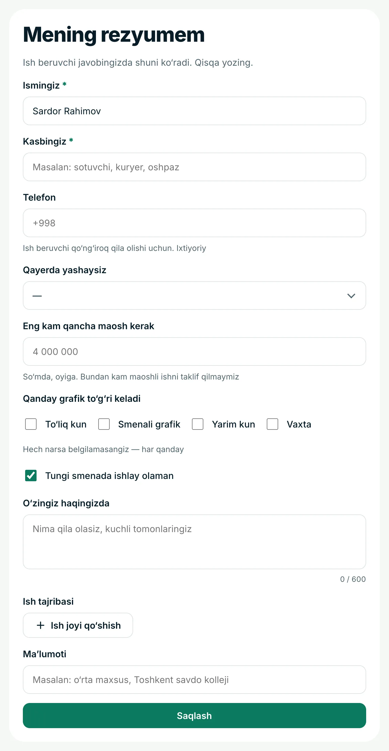 «Mening rezyumem»ni oching